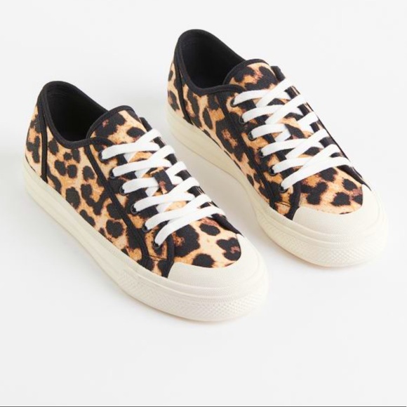 H&M Shoes - H&M Leopard Print Cotton Canvas Trainers Sneakers Beige Tan Black White LIKE NEW